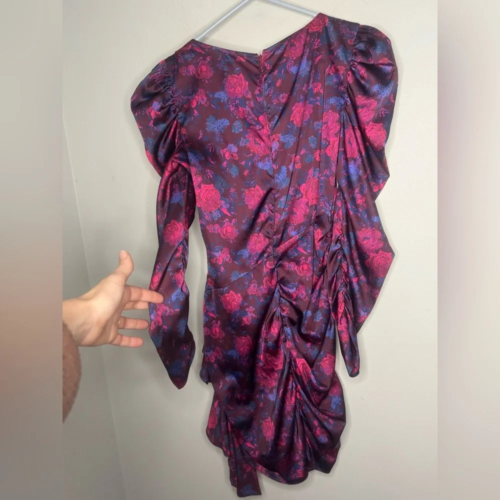 For Love And Lemons Purple Endless Floral Puff Sleeve Bodycon Dress - Picture 10 of 11